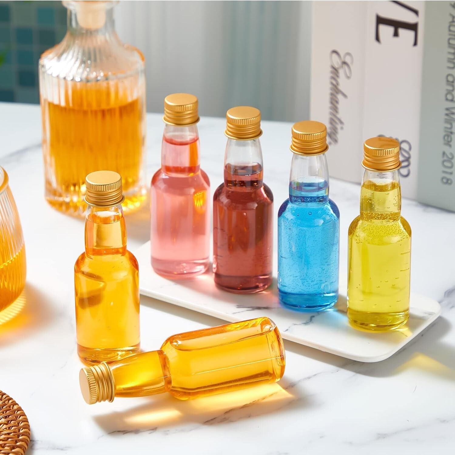 2 oz Gold Shot Bottles - 120 Mini Liquor Bottles with Funnels for Any Occasion