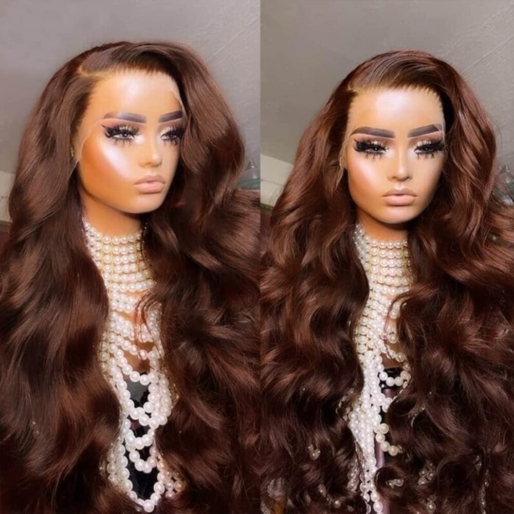 24 Inch 200% Density Brown Lace Front Wig - Soft Body Wave with Baby Hair