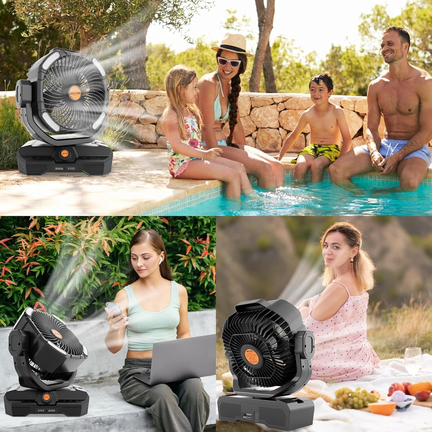 Portable 45000mAh Rechargeable Fan with Touch Control & Oscillation for Outdoors