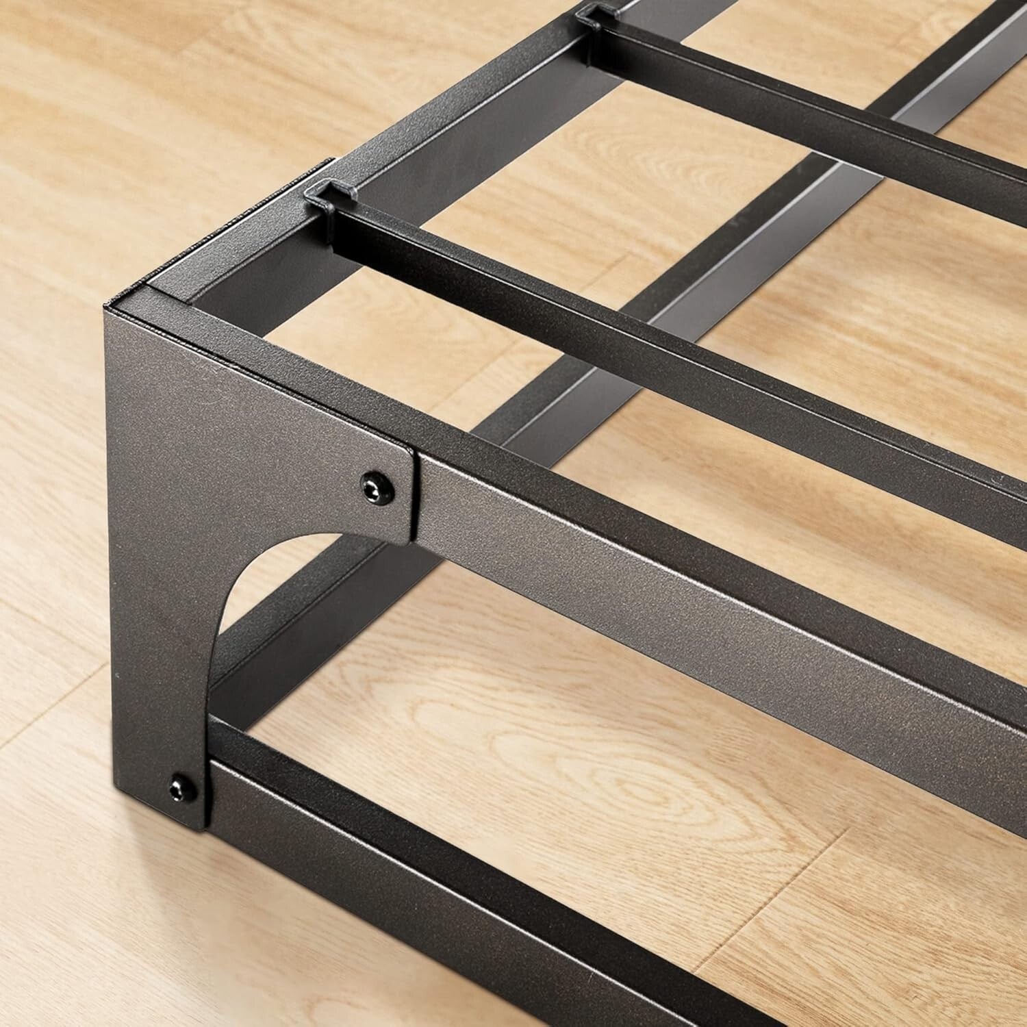 Queen Metal Platform Bed Frame with Integrated Steel Slat Support - Black Finish