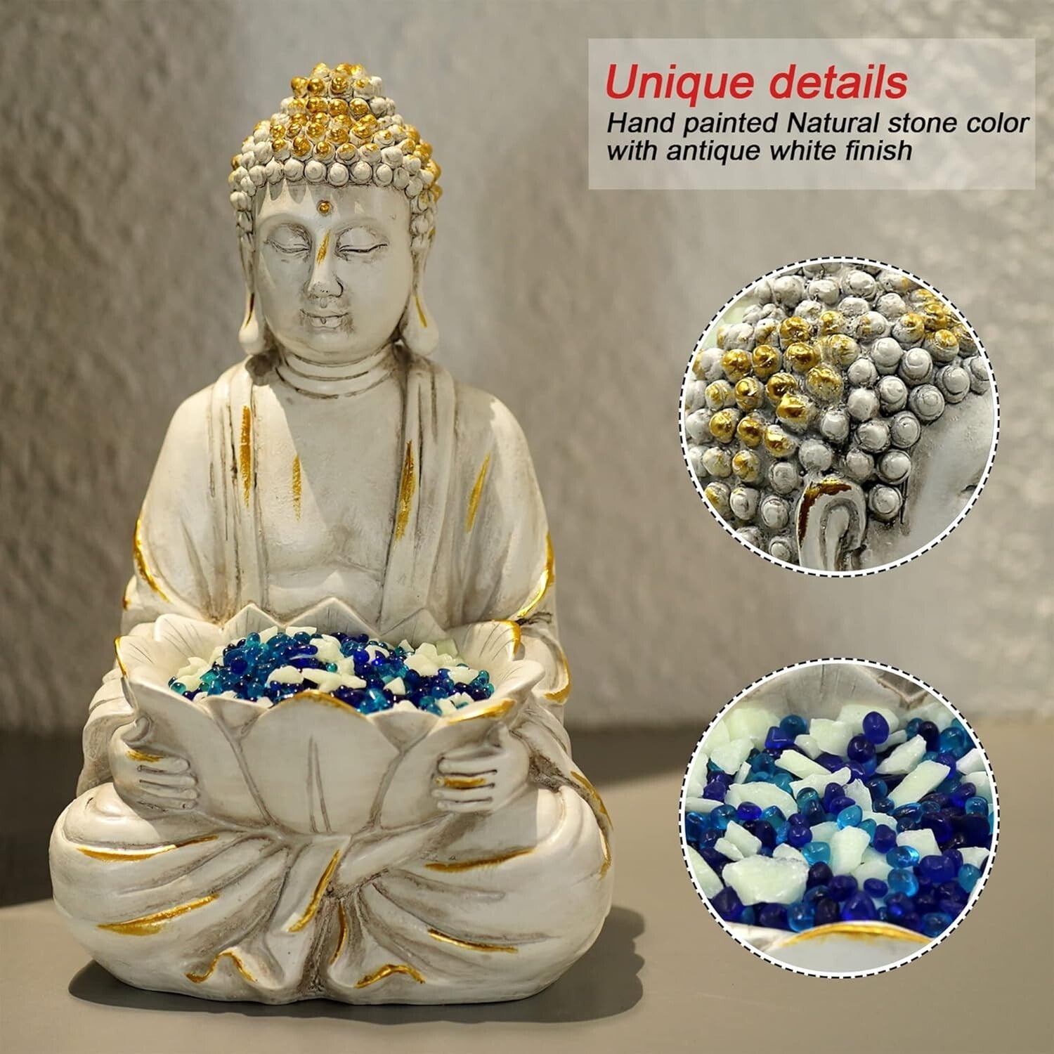 Outdoor Meditating Buddha Statue with Natural Stone Finish - 12" Serenity Decor
