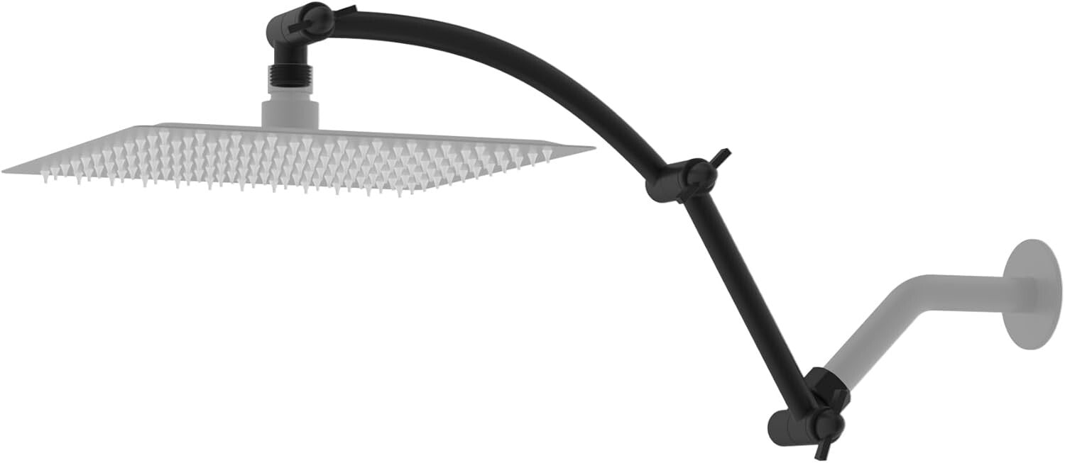 Durable Matte Black 16'' Shower Head Arm - Height Adjustable Brass & Steel Combo