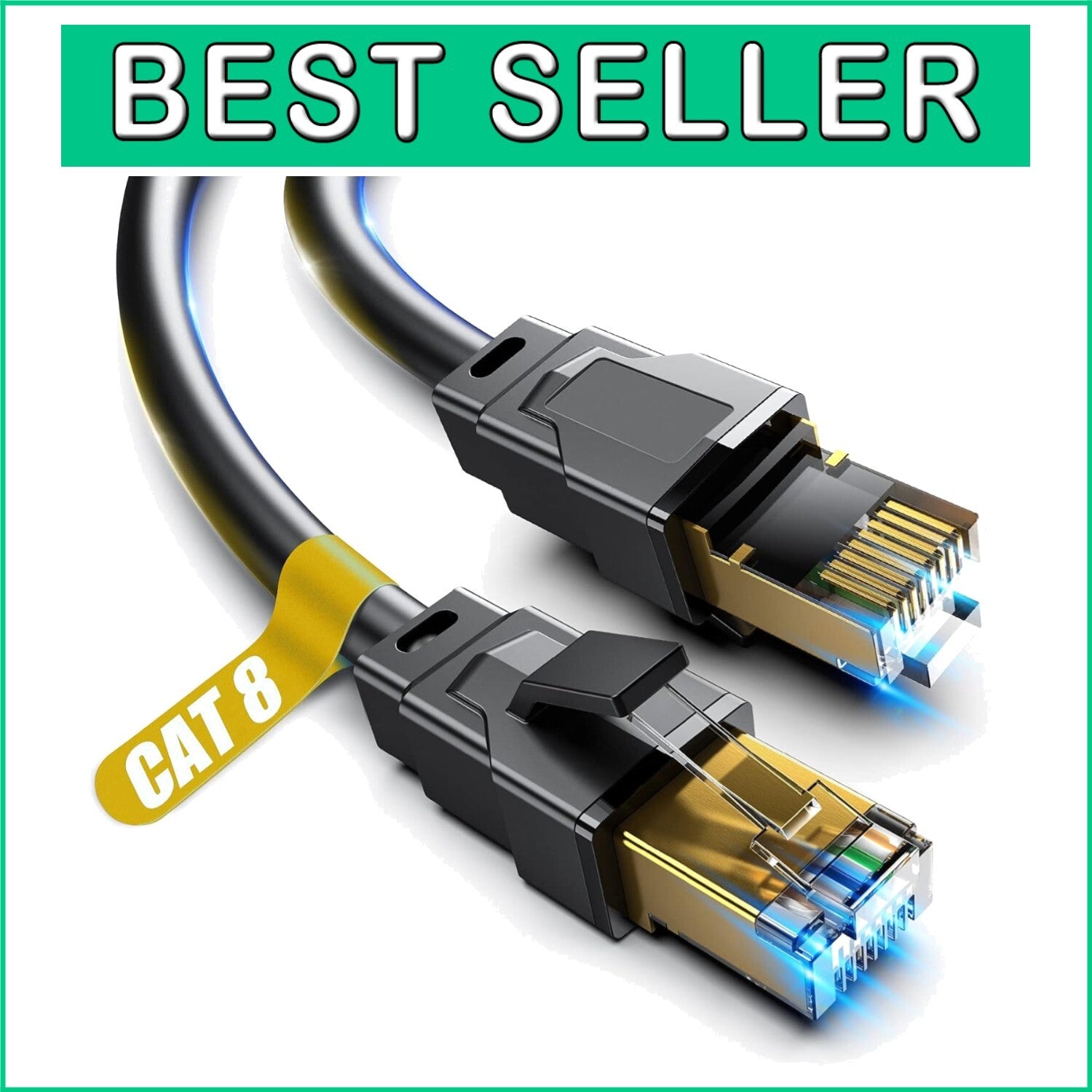 60ft Weatherproof Cat 8 Ethernet Cable - 2000MHz, Ideal for Indoor & Outdoor