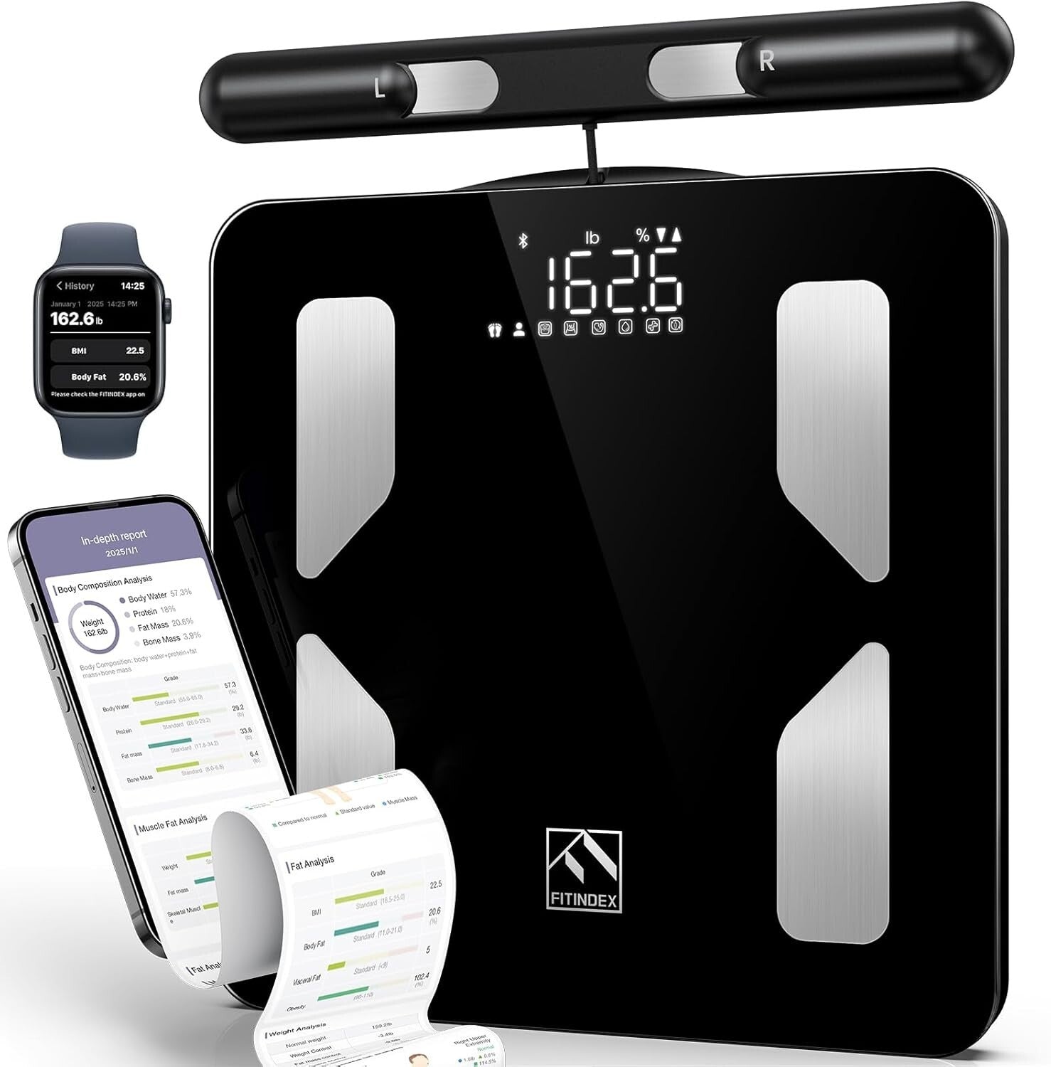 Elegant Black Body Composition Analyzer with LED Display & Bluetooth Integration