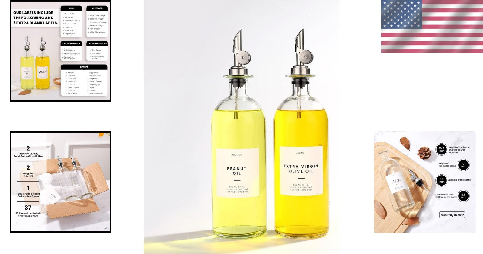 Elegant 500ml Glass Oil Dispenser Set with Leak-proof Weighted Pourers