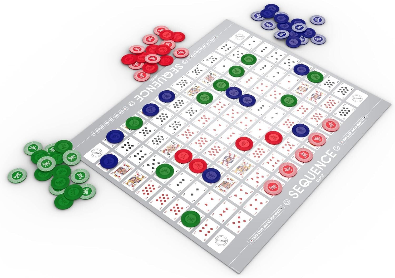Extra-Large SEQUENCE Game with Roll-Up Mat & Colorful Chips - For Family Fun
