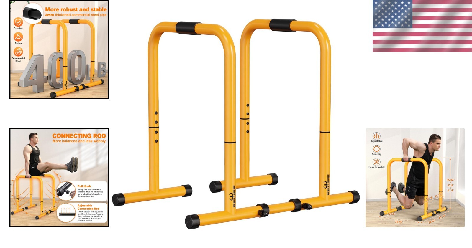 Durable Fitness Dip Stand - 400LBS Capacity, Adjustable Height for All Exercises