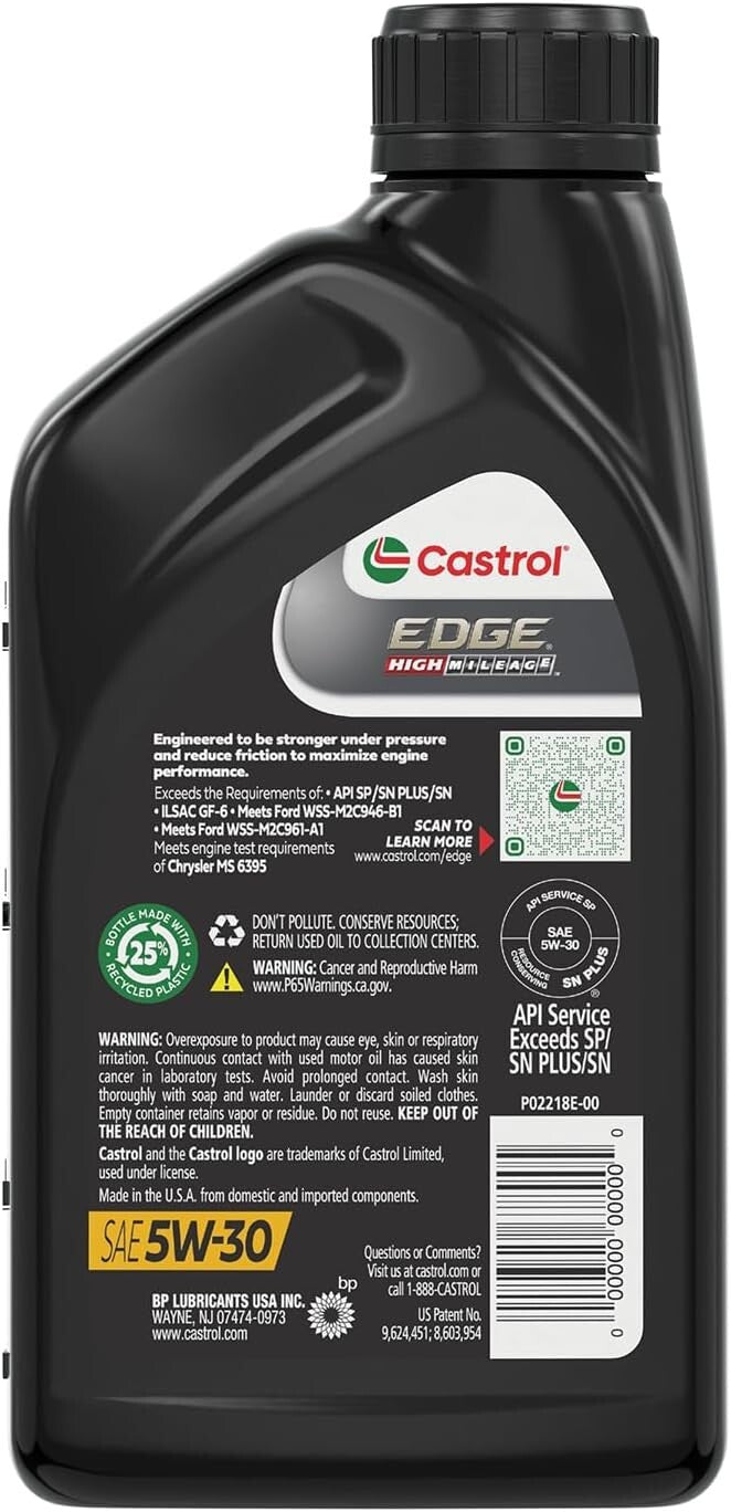 6 Quarts of EDGE High Mileage 5W-30 Synthetic Oil - Engine Performance Booster