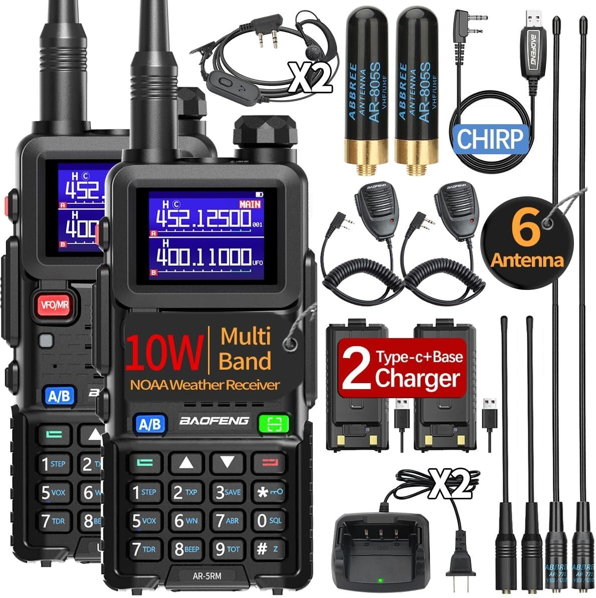 10W Long Range Handheld Ham Radio with NOAA Receiver & Rechargeable Battery