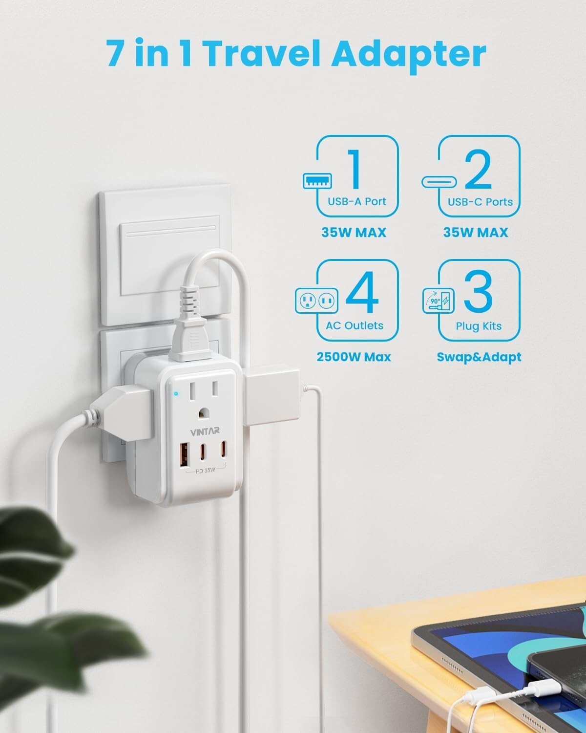 Versatile Multi-Region Travel Adapter with Detachable Plugs & Fast Charging