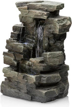 Load image into Gallery viewer, Tranquil 4-Tier Indoor Tabletop Fountain with LED Lights - Gray Stone Design