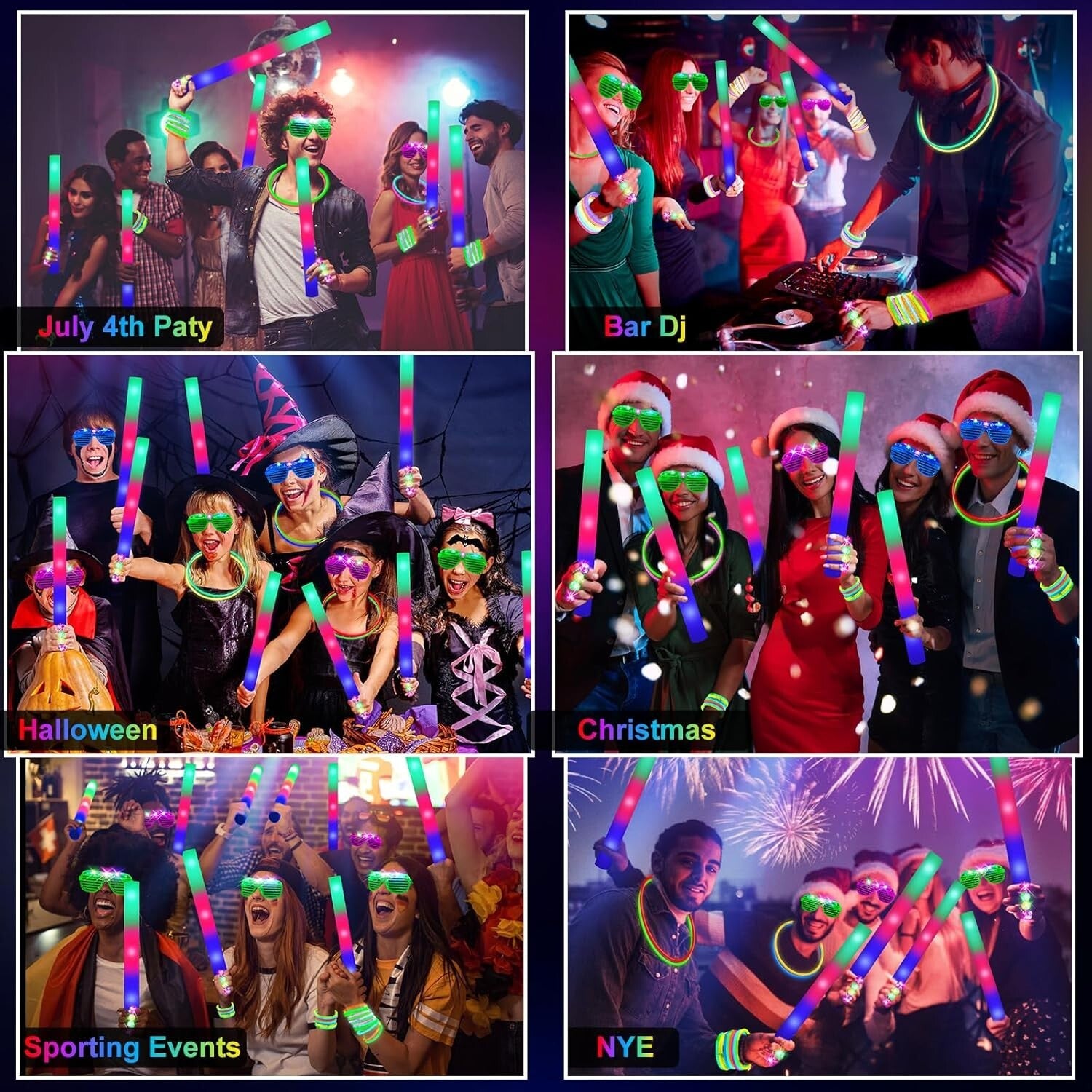150 PCS Glow in the Dark Party Pack: Foam Sticks, LED Glasses & Finger Lights