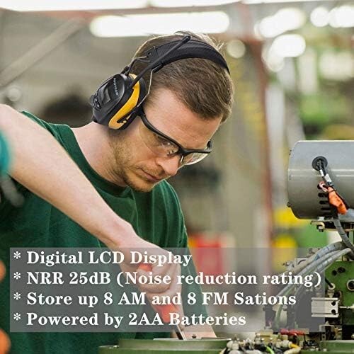 AM/FM Radio Earmuffs with 25dB Noise Reduction and Digital Display for Comfort