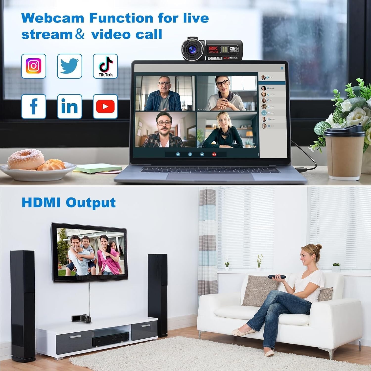 All-in-One 8K Video Camera with Remote Control, Night Vision & 32GB SD Card