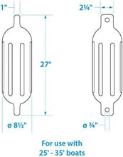 Load image into Gallery viewer, Protective Twin Eye Inflatable Boat Fender (8.5" x 27") for Docking Safety