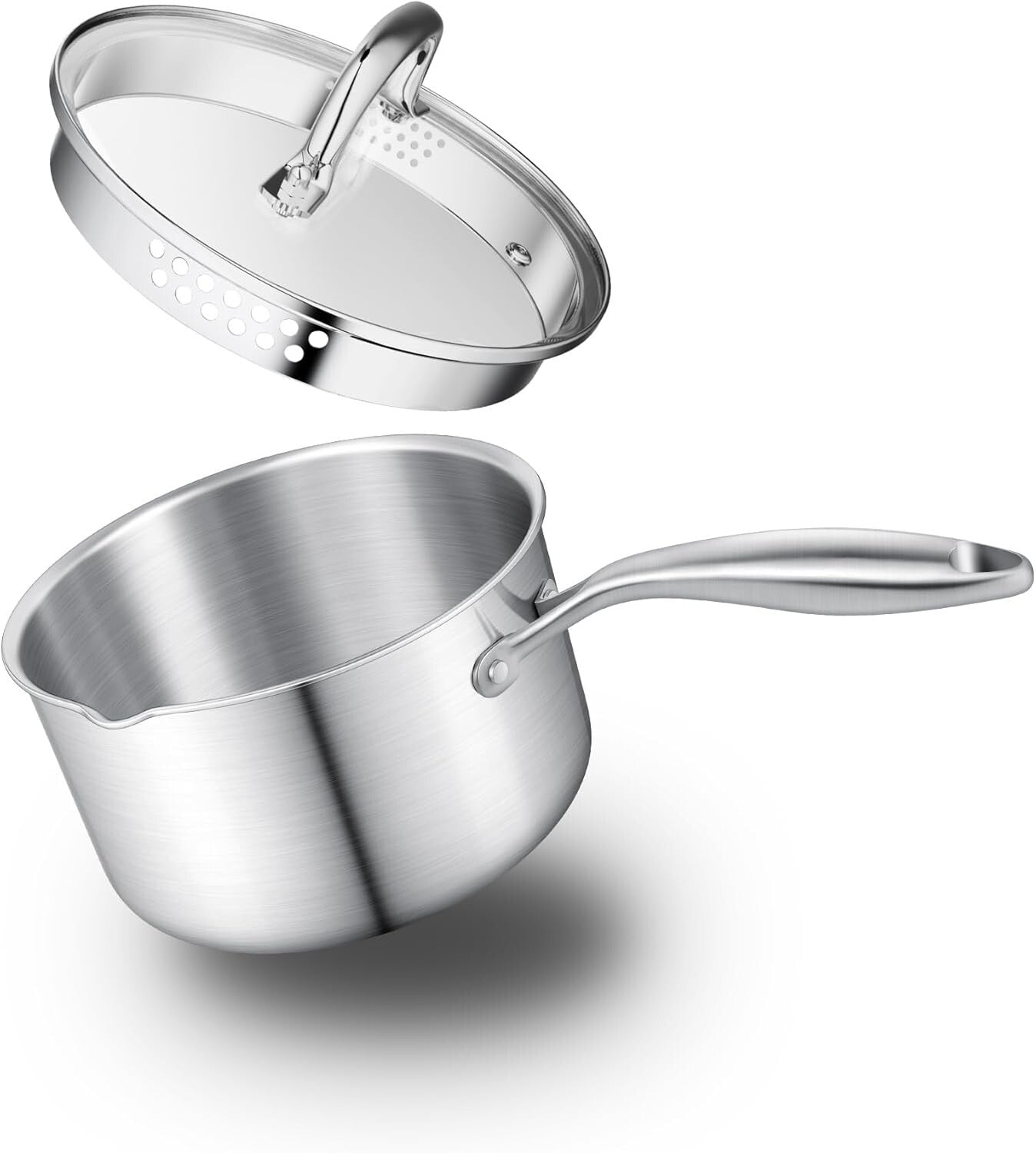 1.5-Quart Stainless Steel Saucepan with Glass Strainer Lid for Versatile Cooking