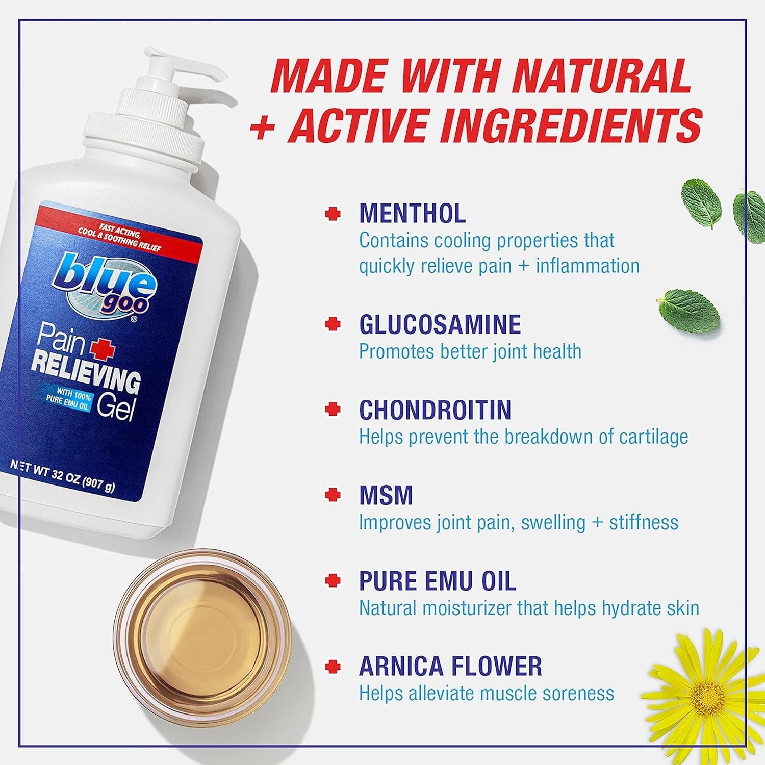 2-Pack 32 oz Emu Oil Pain Relief Gel - Cooling & Soothing Formula for Sprains