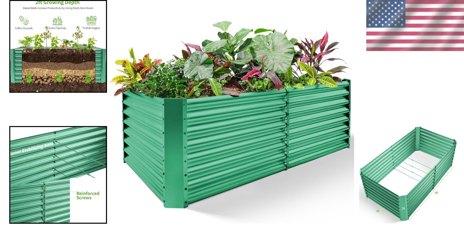 8x4x2 ft Galvanized Raised Garden Bed Kit - Modern Oval Planter for Vegetables