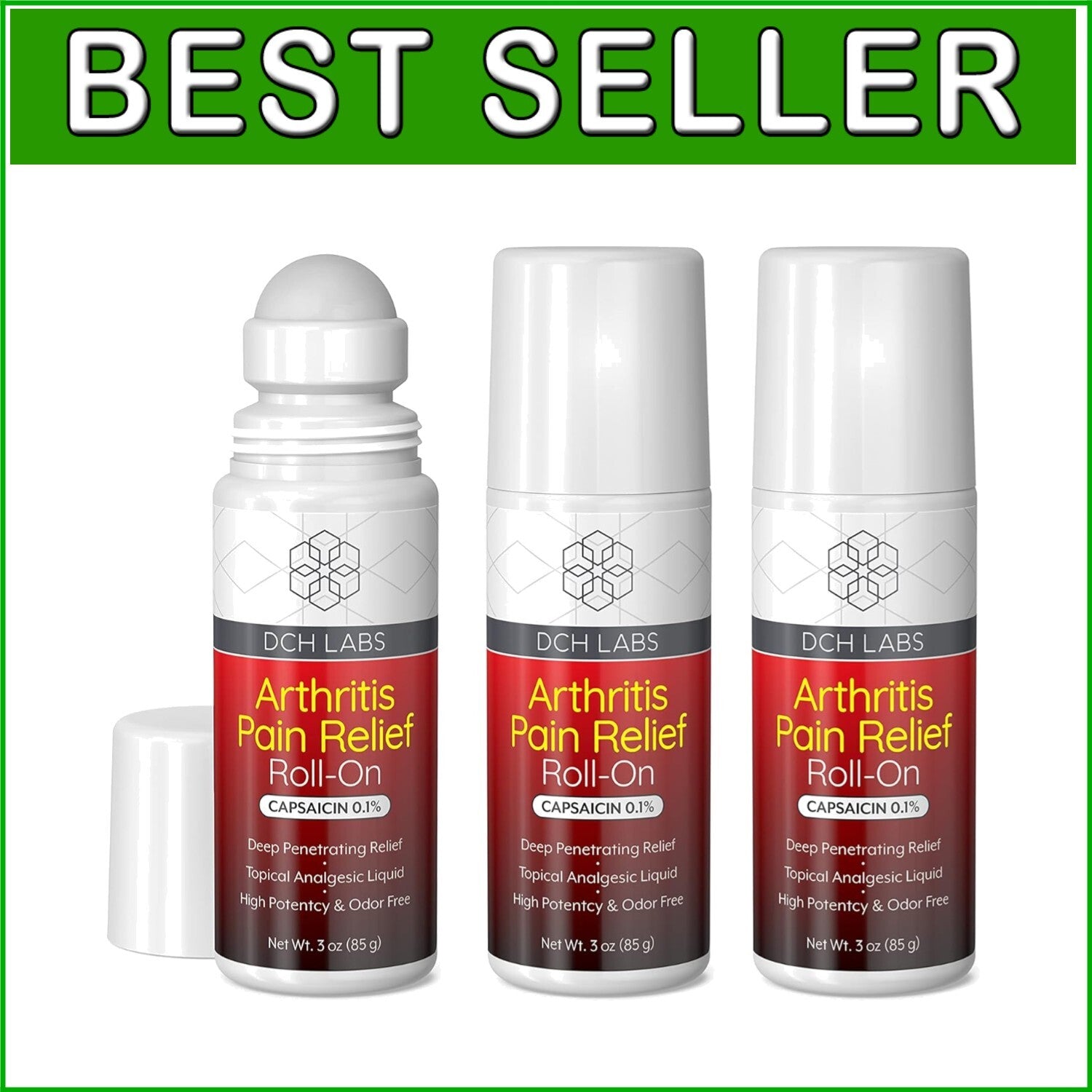 Mess-Free Capsaicin Roll-On for Deep Pain Relief: Arthritis & Joint Care, 3-Pack