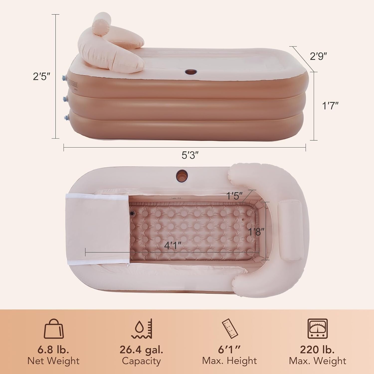 Portable Inflatable Bathtub with Electric Pump & Pillow - Indoor/Outdoor Spa