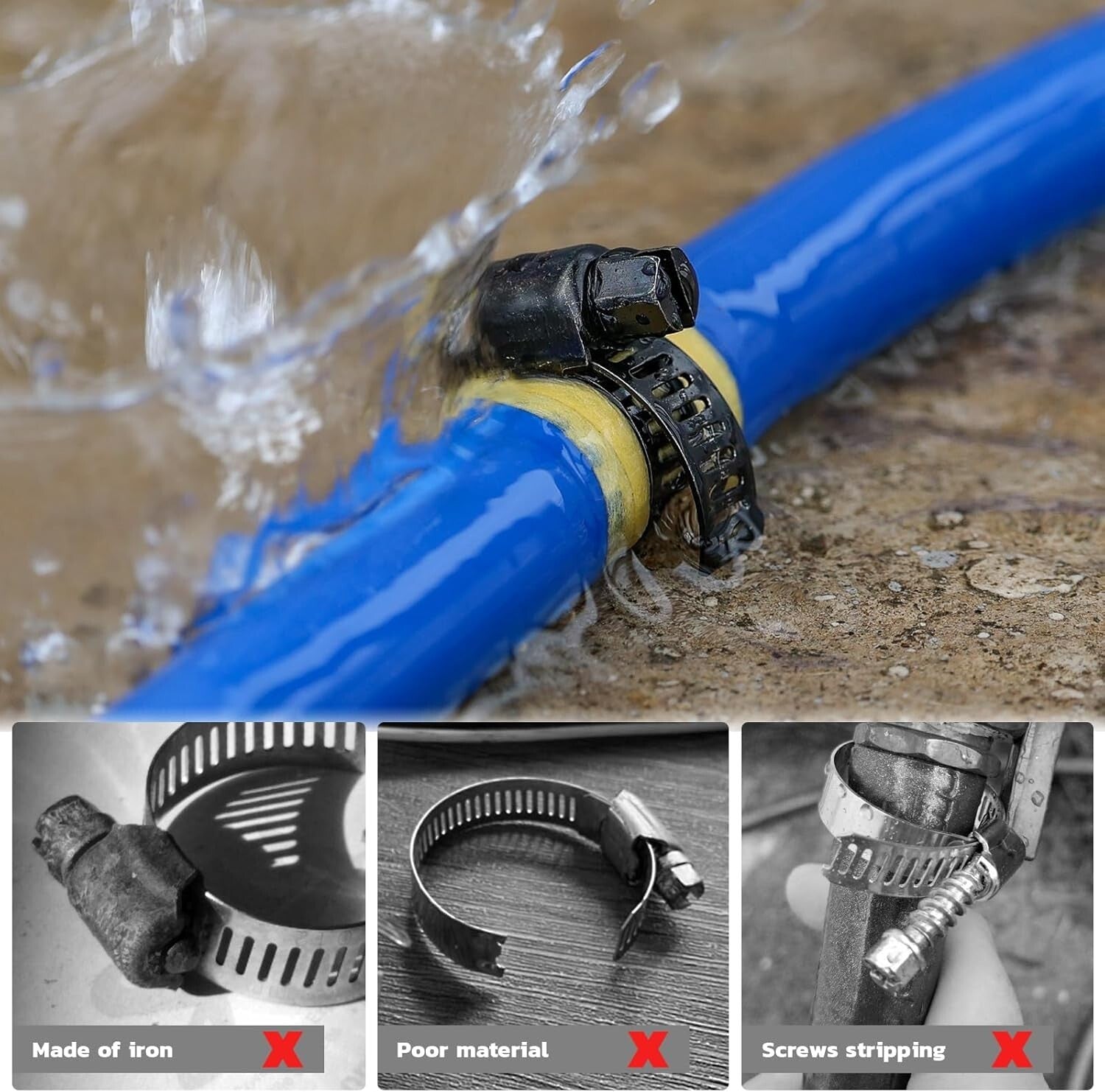 Durable Adjustable Hose Clamps Kit - 1/4" to 2" Black Stainless Steel Collection