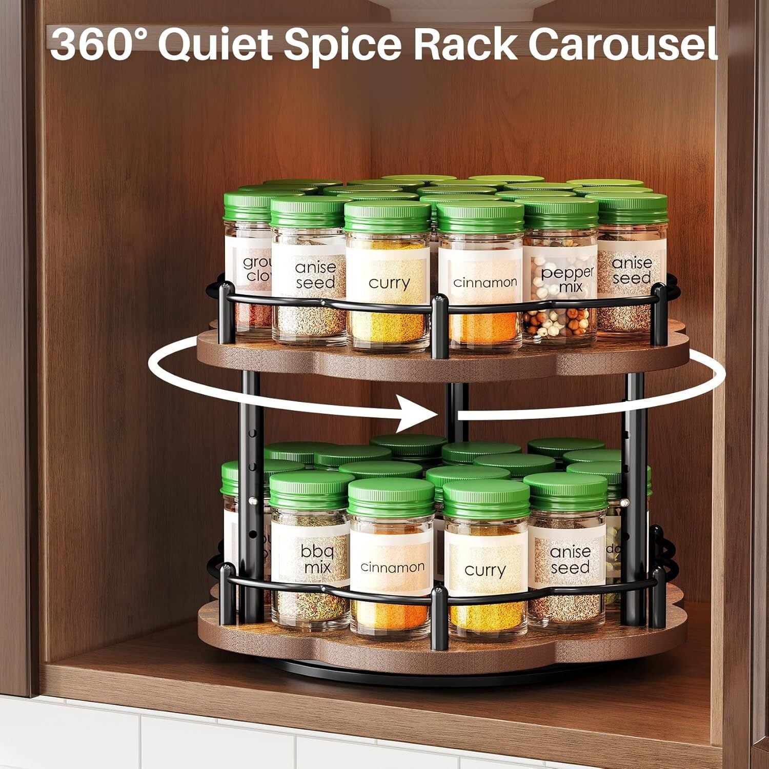Adjustable Height Lazy Susan Spice Organizer for Cabinet - Unique Flower Design