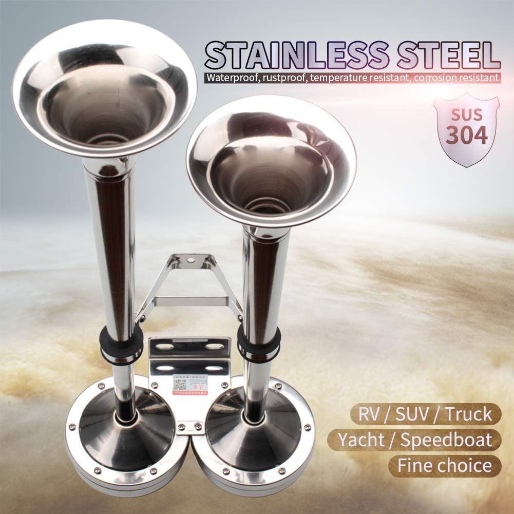 Durable Stainless Steel Dual Trumpet Horn for Boats, RVs, and Off-Road Vehicles