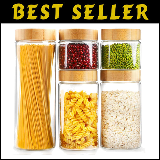 Wide Mouth Airtight Glass Jars with Bamboo Lids - 5 Sizes for Kitchen Pantry