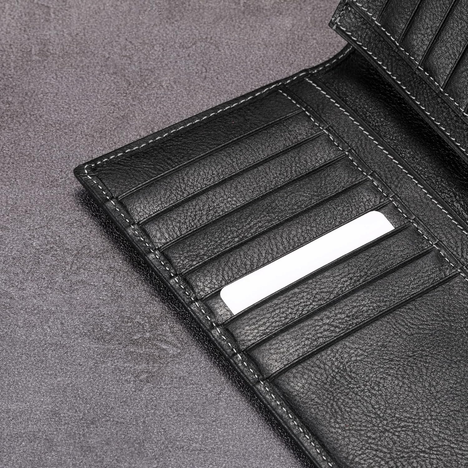 Elegant Vintage Black Calfskin Wallet - 15 Credit Card Slots & Cash Compartment