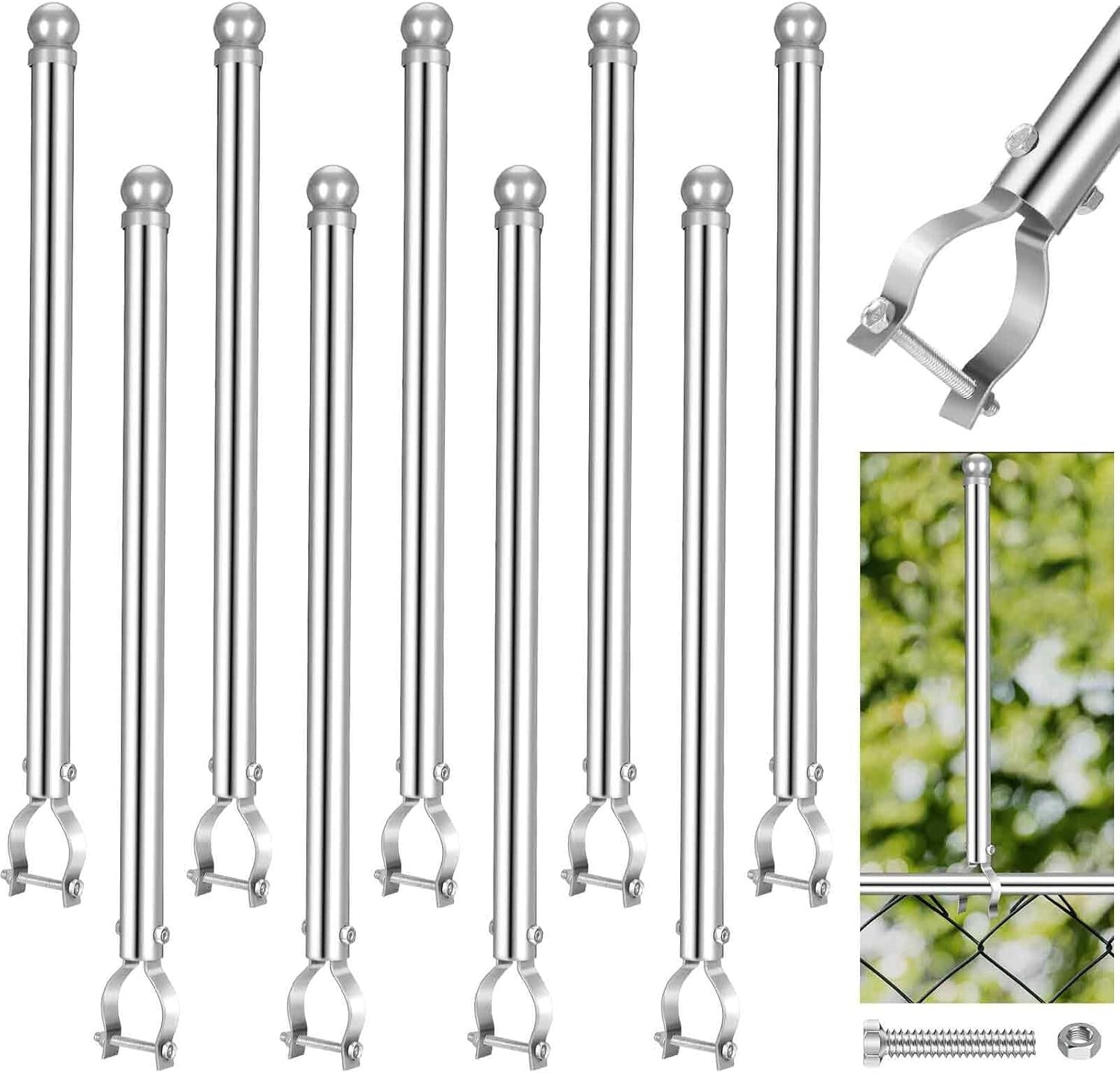 Durable 20" Chain Link Fence Post Extender Set - 9 Pcs in Galvanized Steel