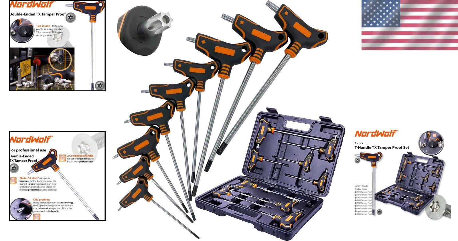Durable T-handle Torx Wrench Set - Precision Cut Sizes T10 to T50 in Storage Box