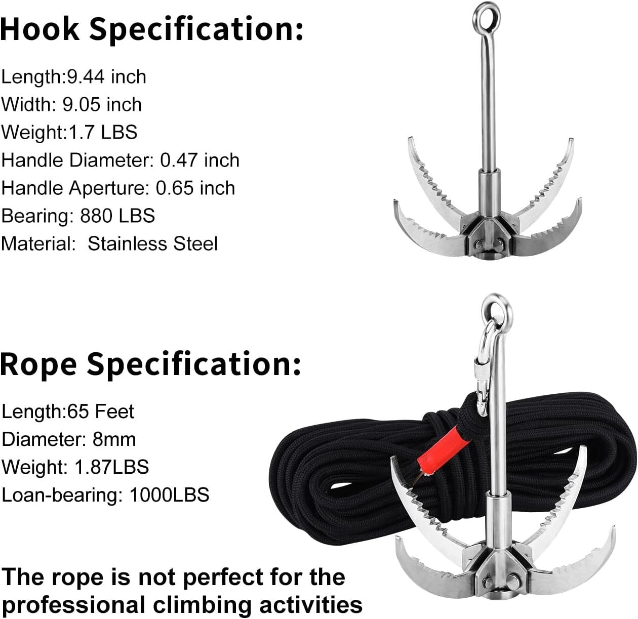 Durable Stainless Steel Grappling Hook with 4-Claw Design for Outdoor Adventures