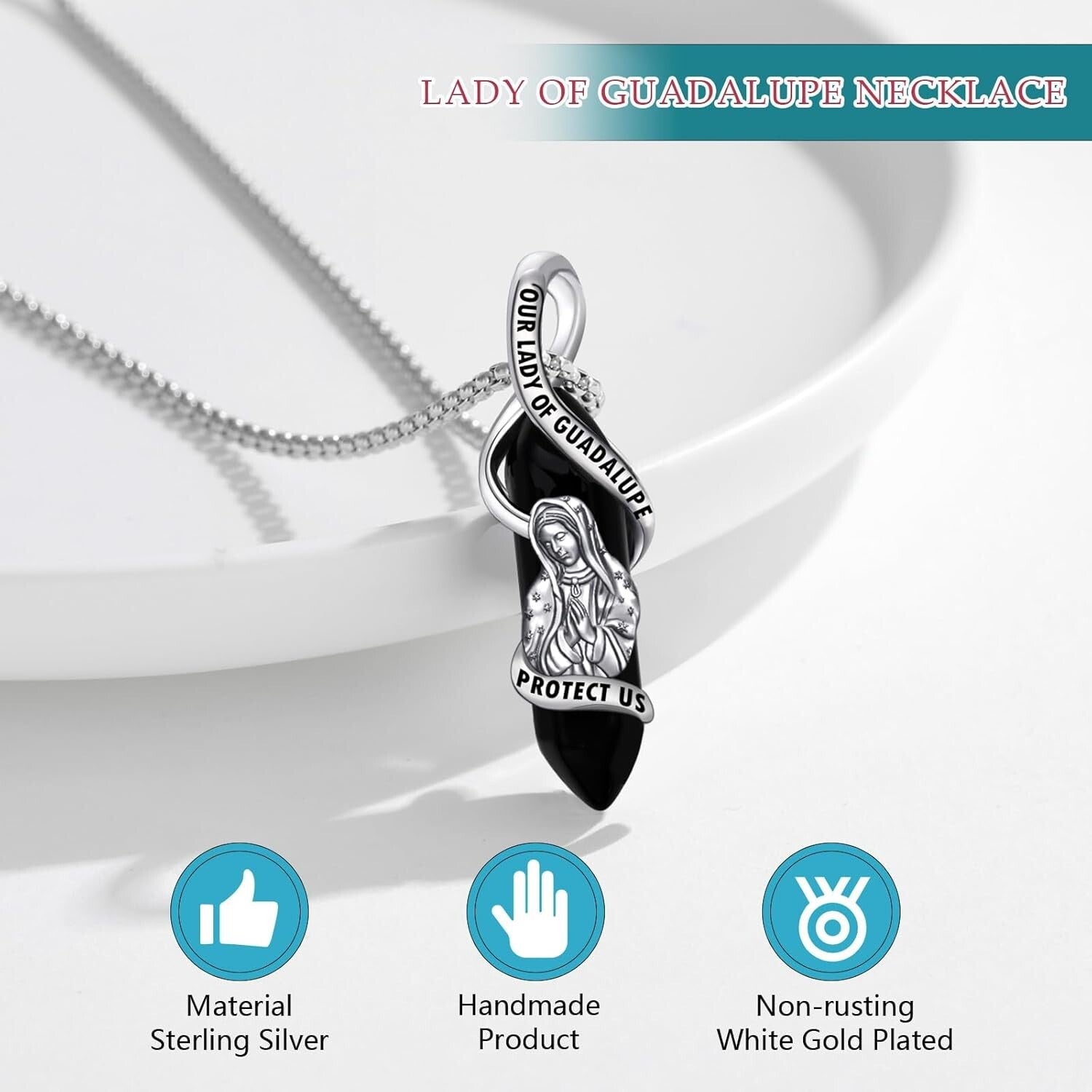 925 Sterling Silver Our Lady of Guadalupe Pendant Necklace for Faith and Prot...