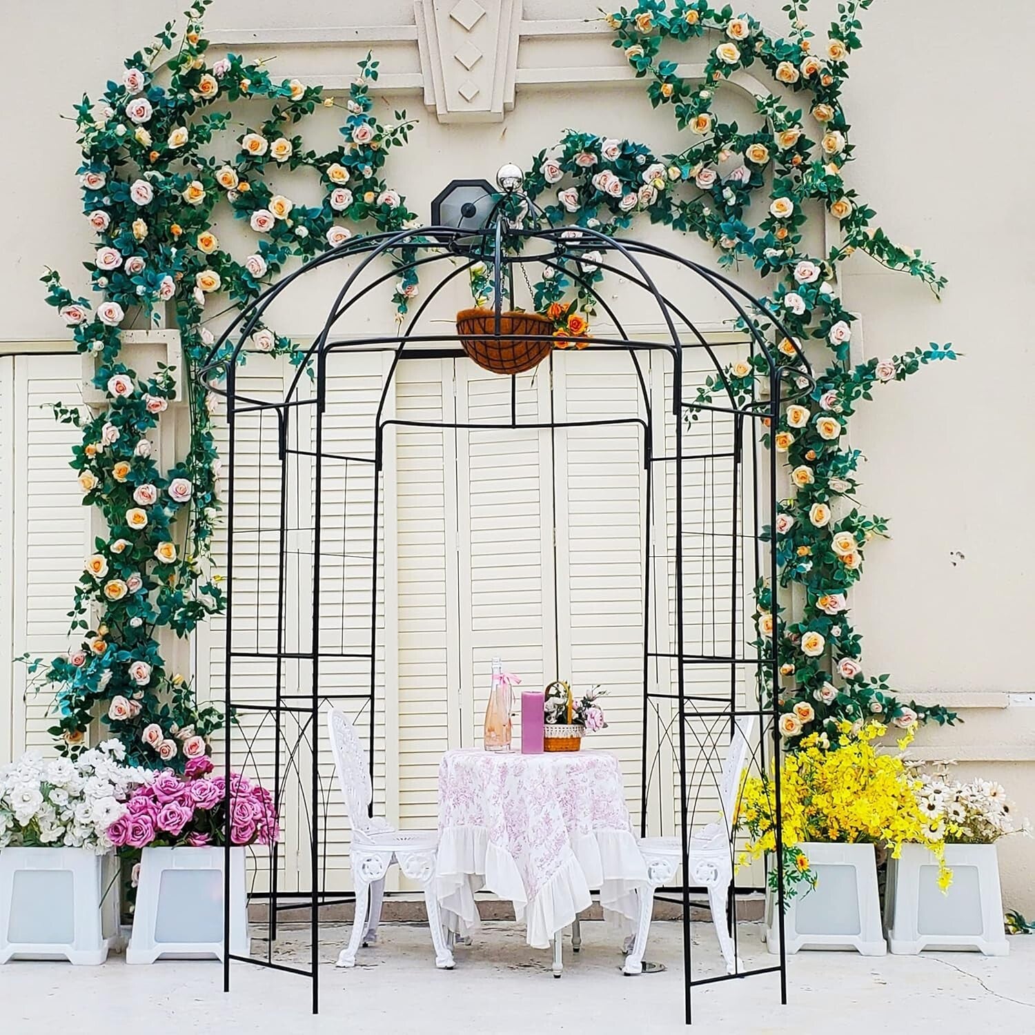 Elegant 9' High Metal Garden Arbor - Perfect for Climbing Plants and Events
