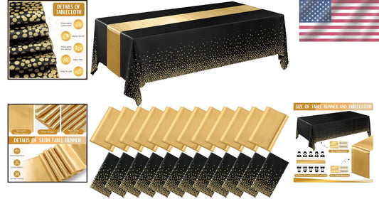 54x108 inch Black Disposable Tablecloths with Satin Runners for Luxurious Events