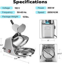 Load image into Gallery viewer, Heavy-Duty Ice Shaver with 420 Stainless Steel Blades - 173lbs/hr Performance