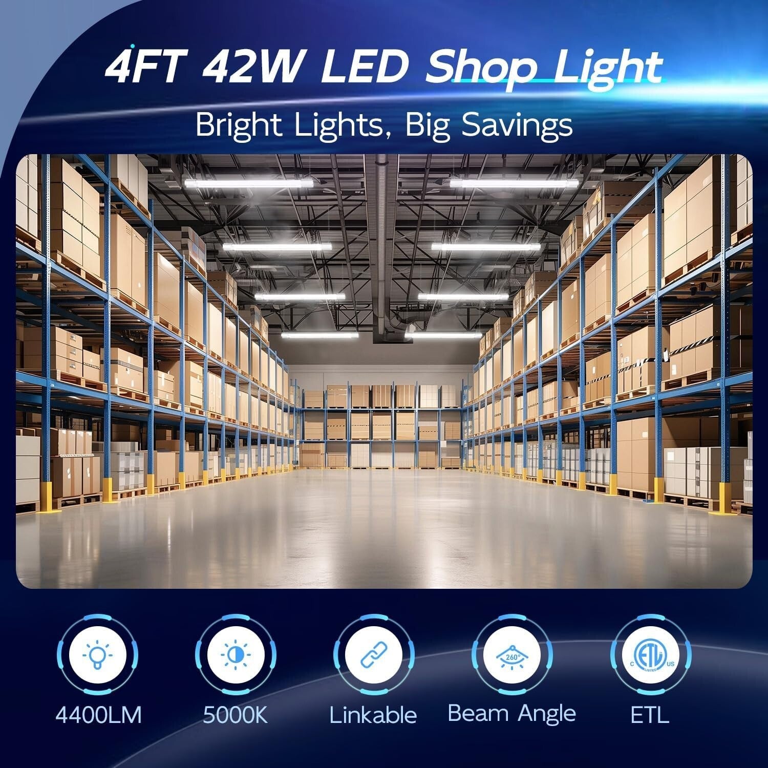 Energy Efficient 4FT Linkable LED Lights - 42W, ETL Certified Utility Solution