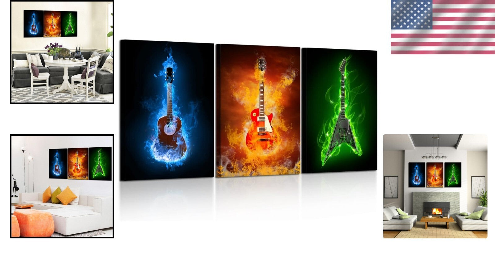 3-Piece Electric Guitar Canvas Prints - Modern Wall Art for Music Lovers