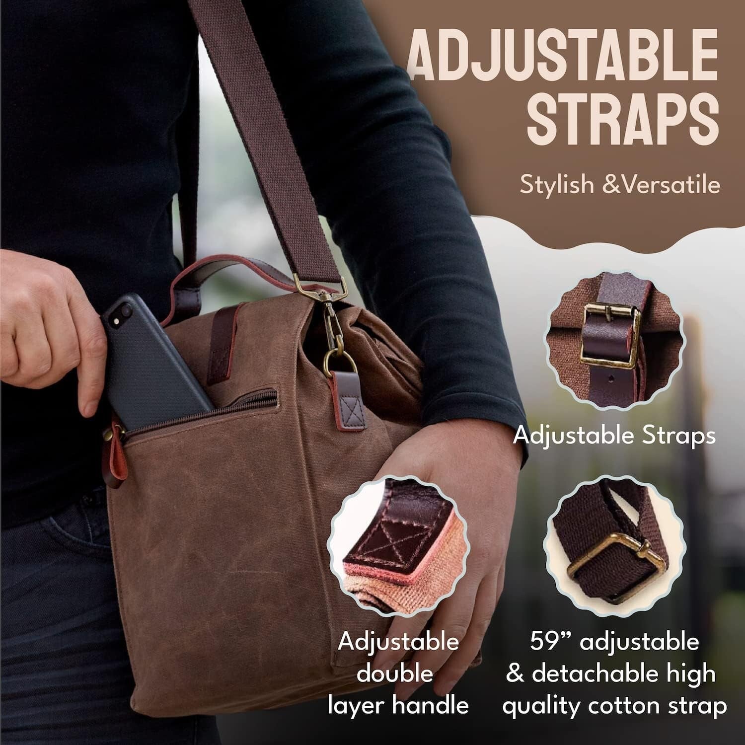 Insulated 10L Waxed Canvas Lunch Bag - Elegant Brown Cooler for Men & Women