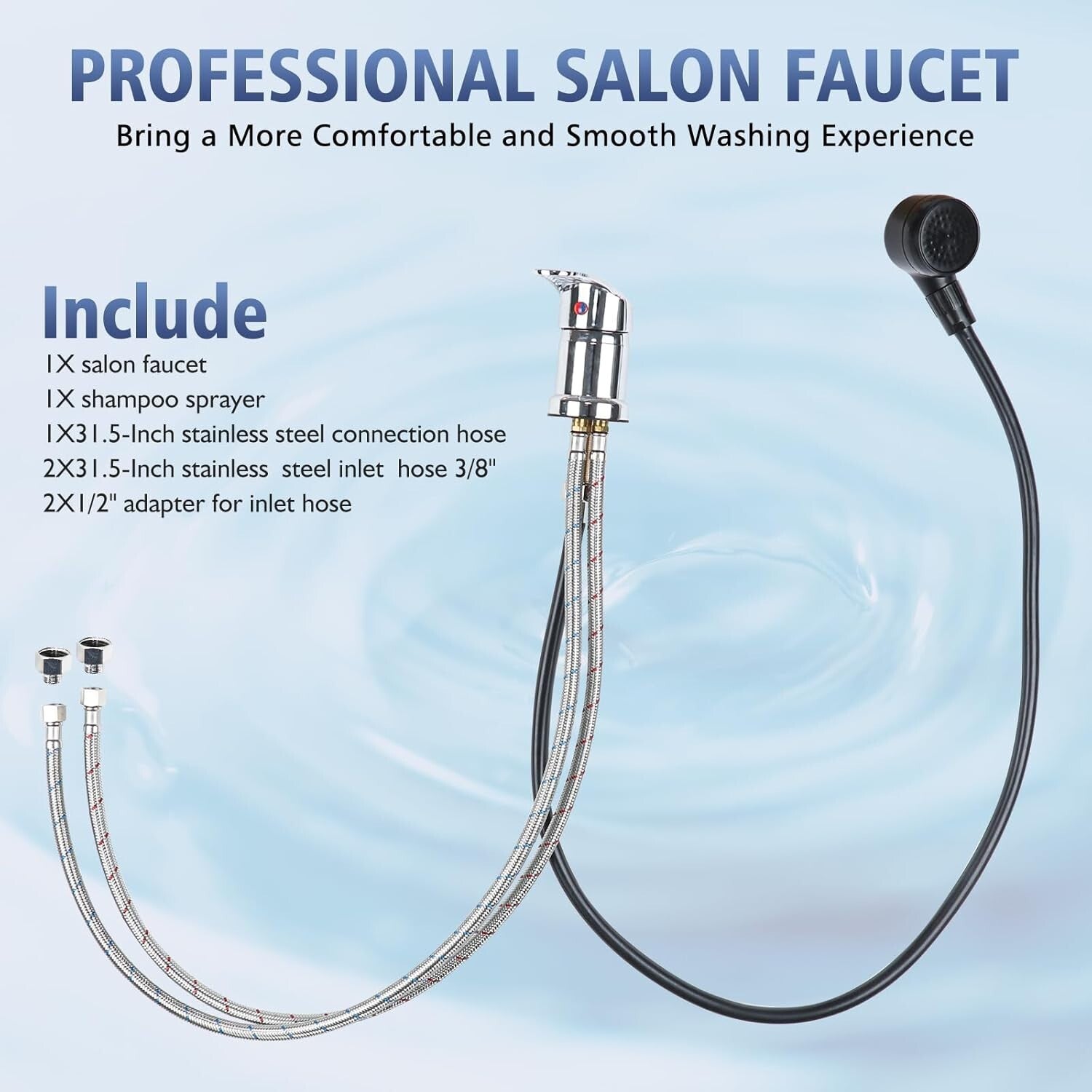 Chrome Brass Salon Shampoo Bowl Faucet & Sprayer Kit - Easy Install with Adapter