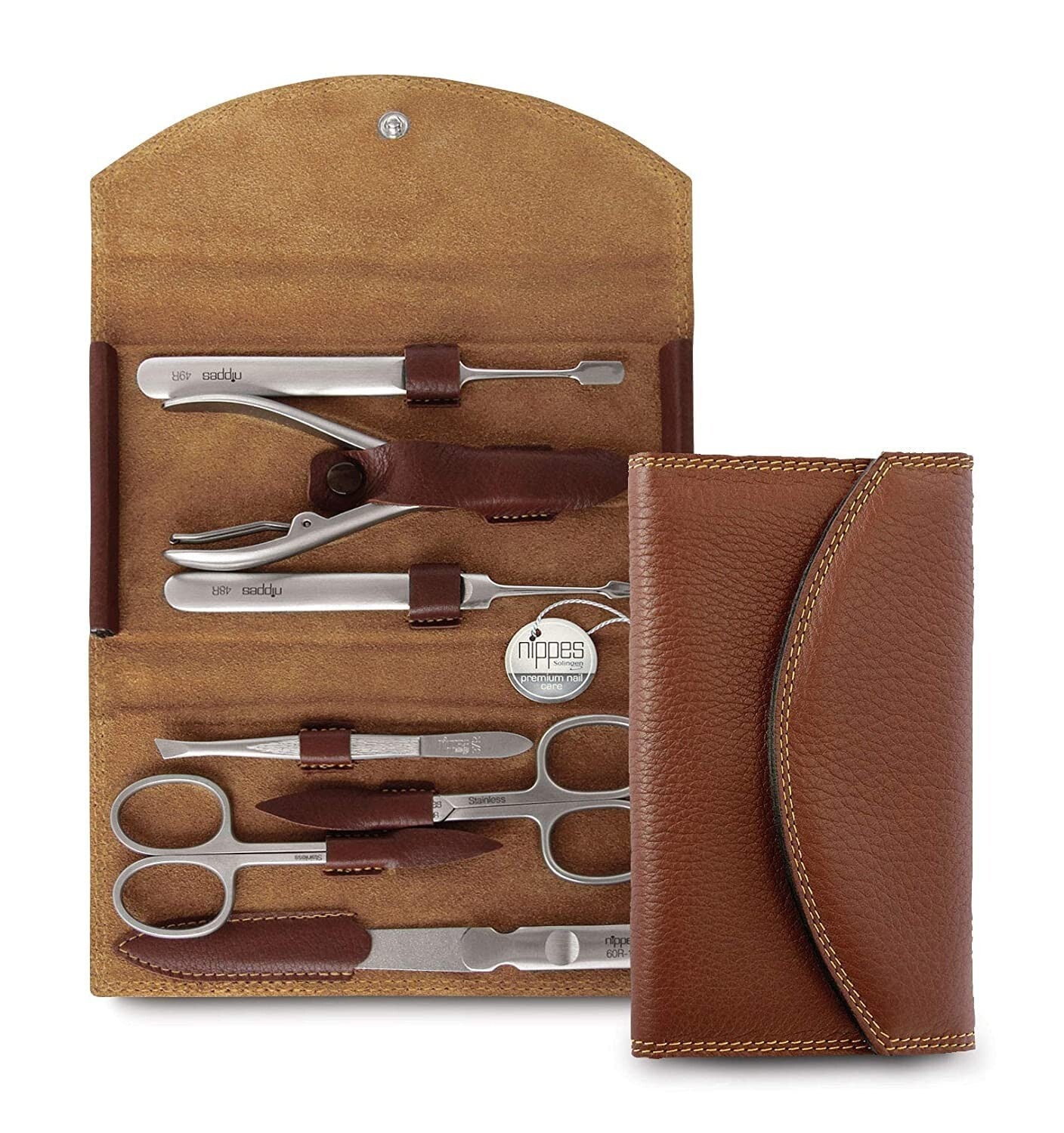 Professional Quality Stainless Steel Nail Care Set in Leather Case - 7-Pieces