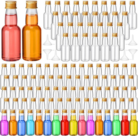 2 oz Gold Shot Bottles - 120 Mini Liquor Bottles with Funnels for Any Occasion