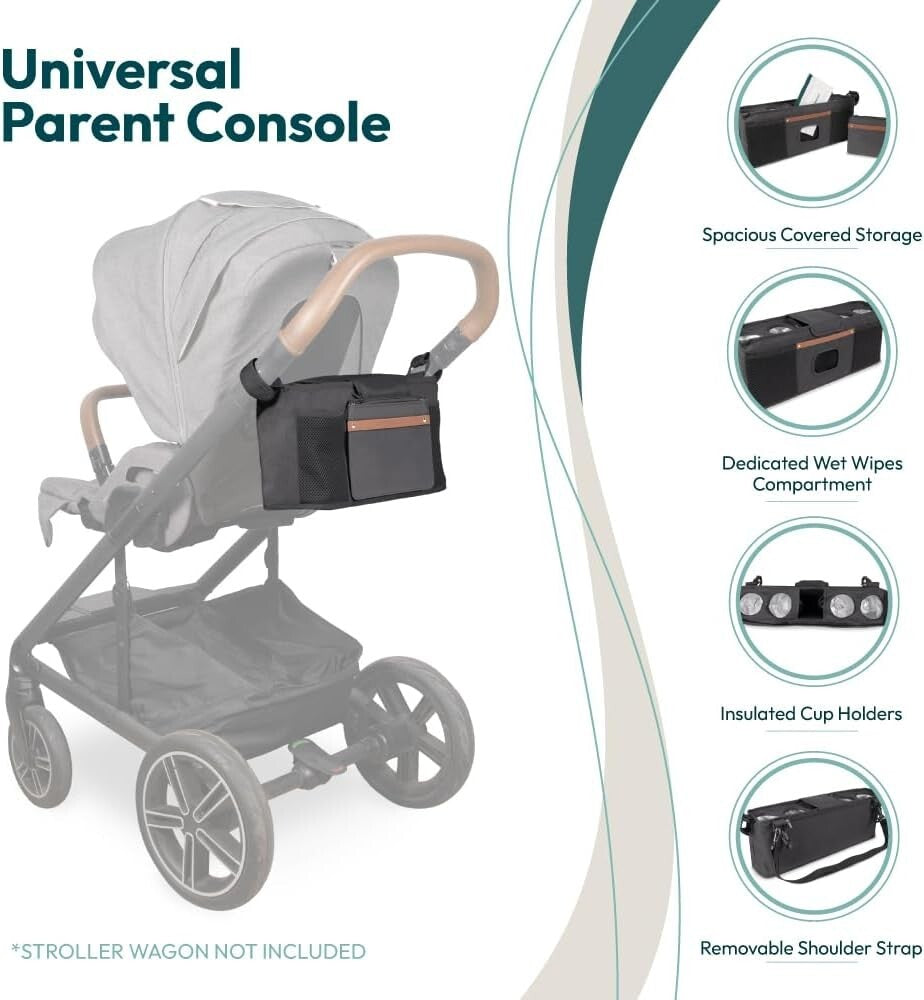 Enhanced Parent Console for Strollers with Baby Wipes Holder & Removable Strap