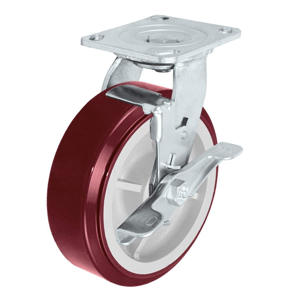 6" x 2" Heavy Duty Polyurethane Swivel Casters with Brakes - 3600lbs Capacity