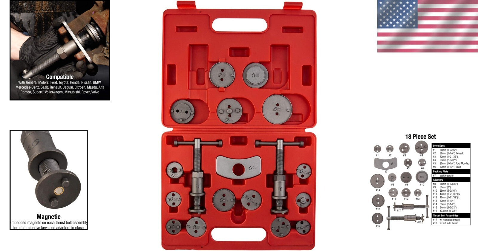 18-Piece Master Brake Caliper Tool Set for Efficient Brake Pad Replacement