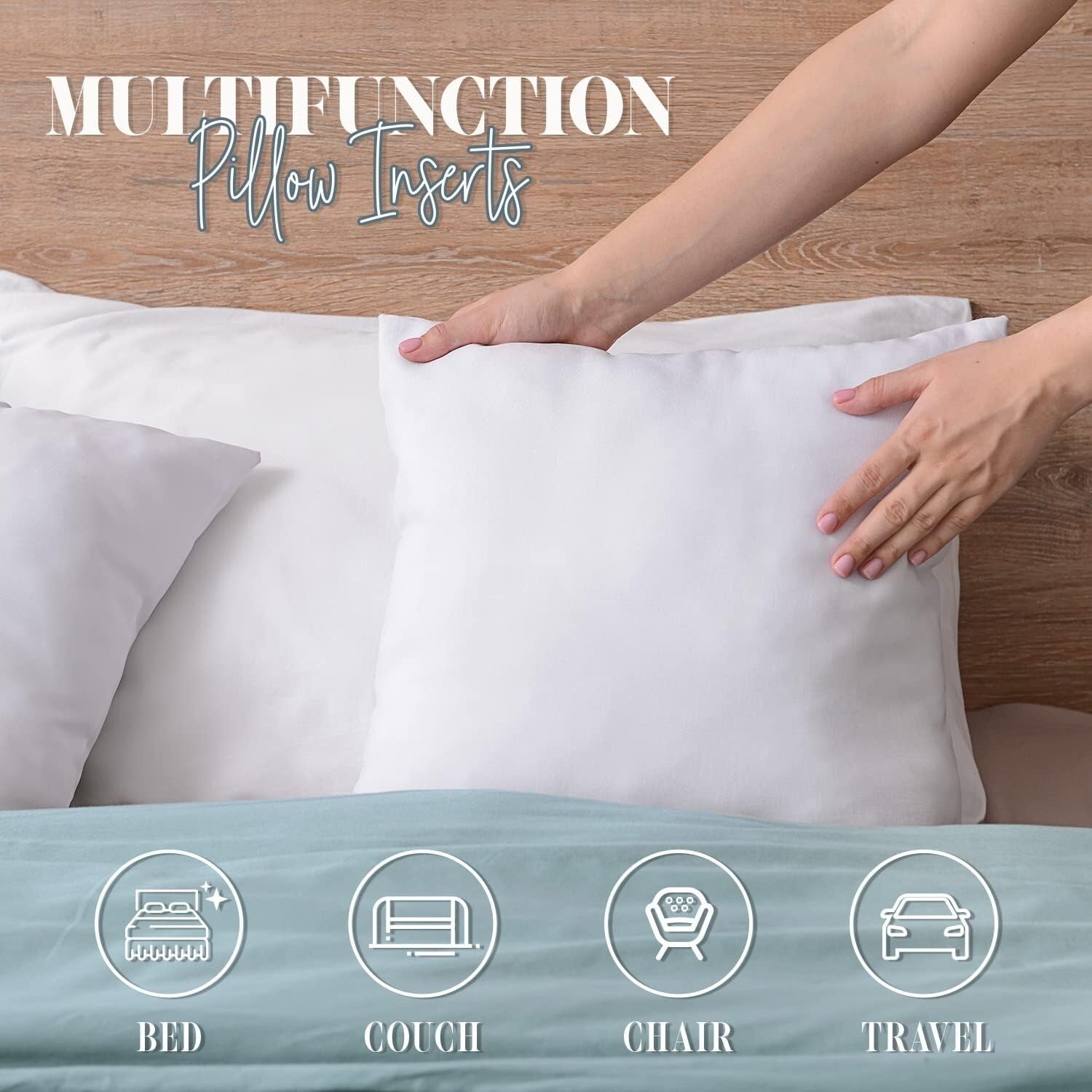 6-Pack Square Poly-Cotton Pillow Inserts - Soft, Durable, Machine Washable