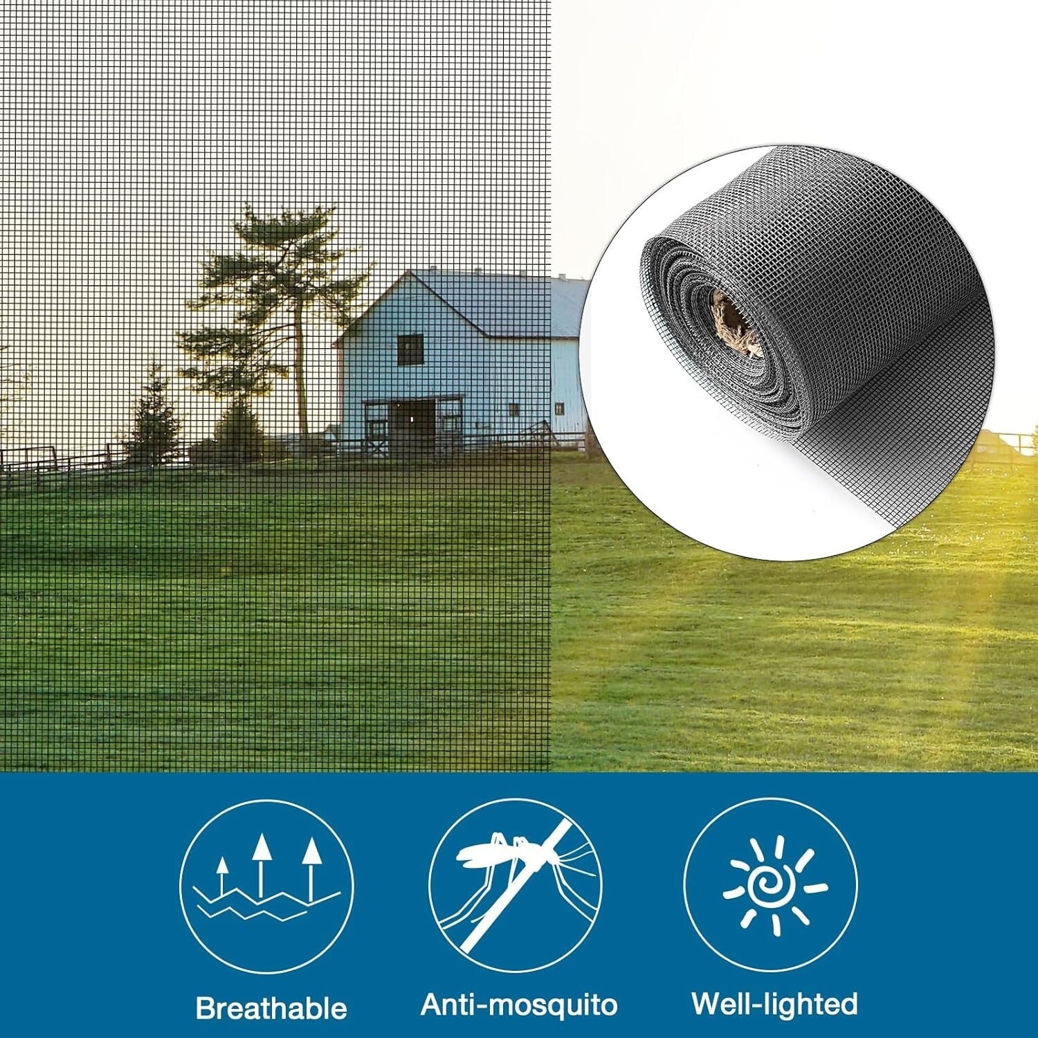 Flexible 36" x 100' Black Fiberglass Window Screen - Customizable Bug Prevention