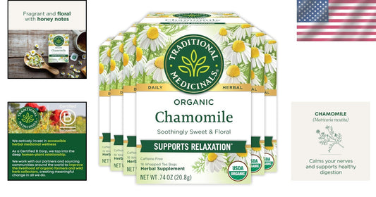 Sustainable Organic Chamomile Herbal Tea - 96 Bags, Calms Nerves & Digestion