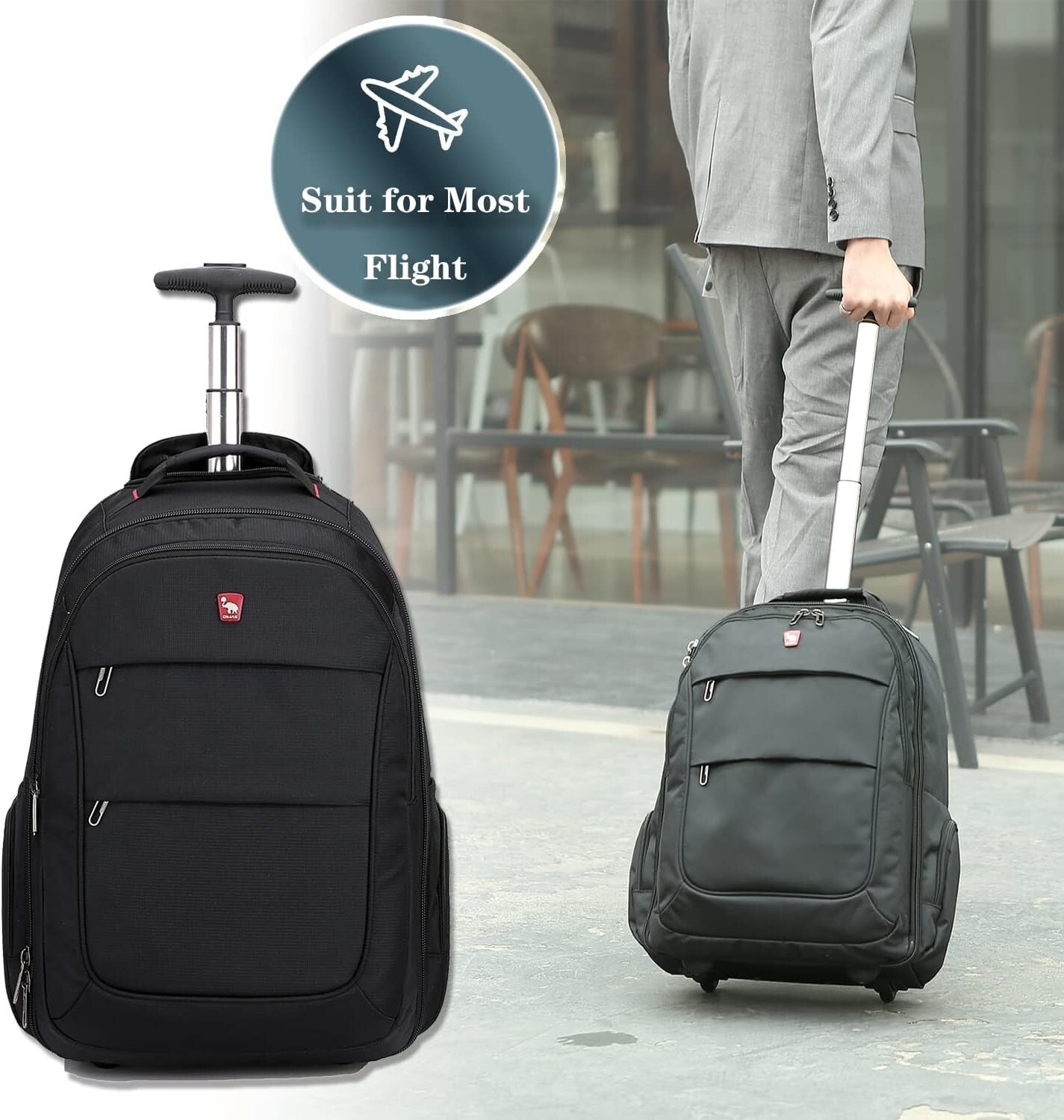 17.3-Inch Rolling Laptop Backpack with Wheels - Business Travel Convenience