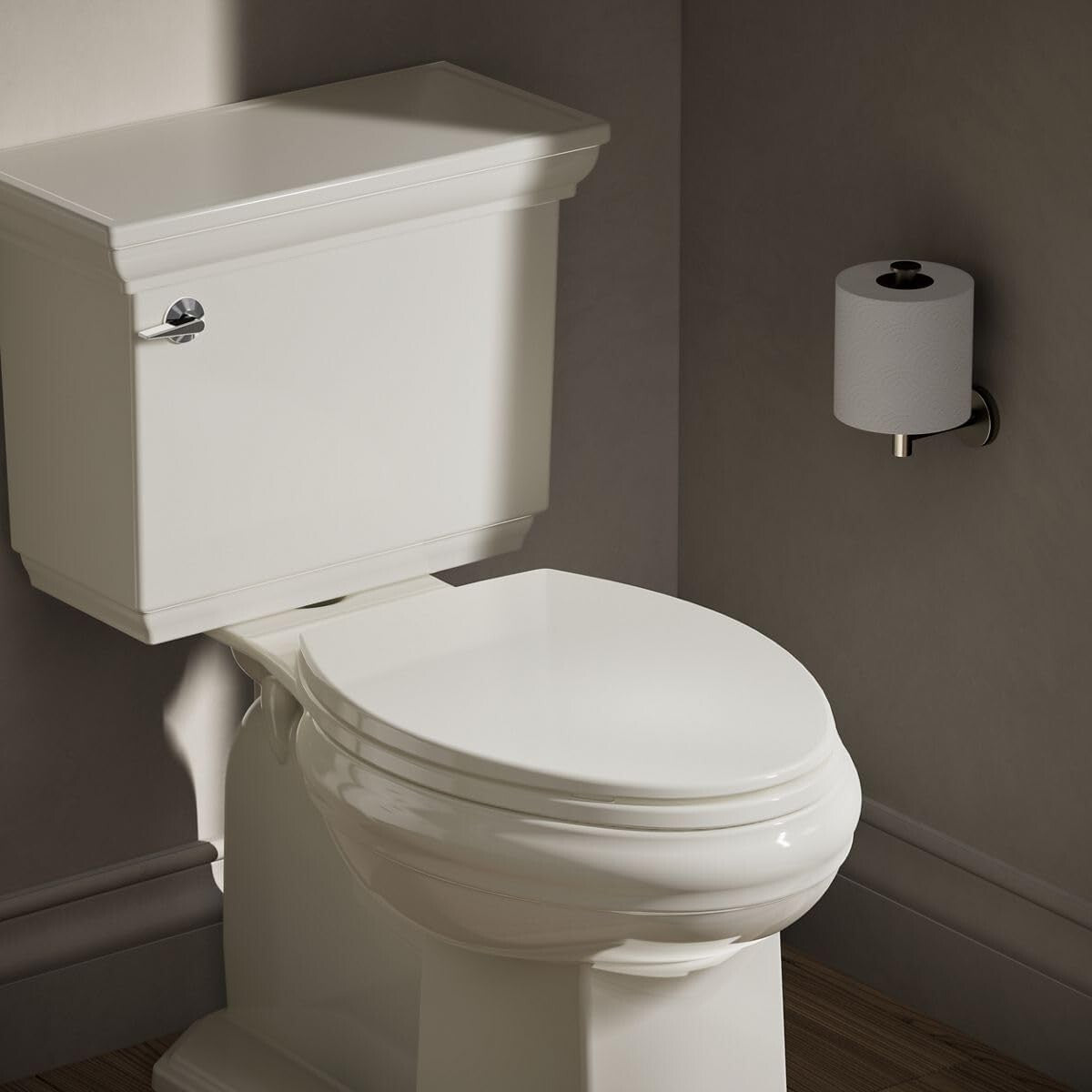Easy Install Biscuit Quiet-Close Elongated Toilet Seat with Grip-Tight Bumpers